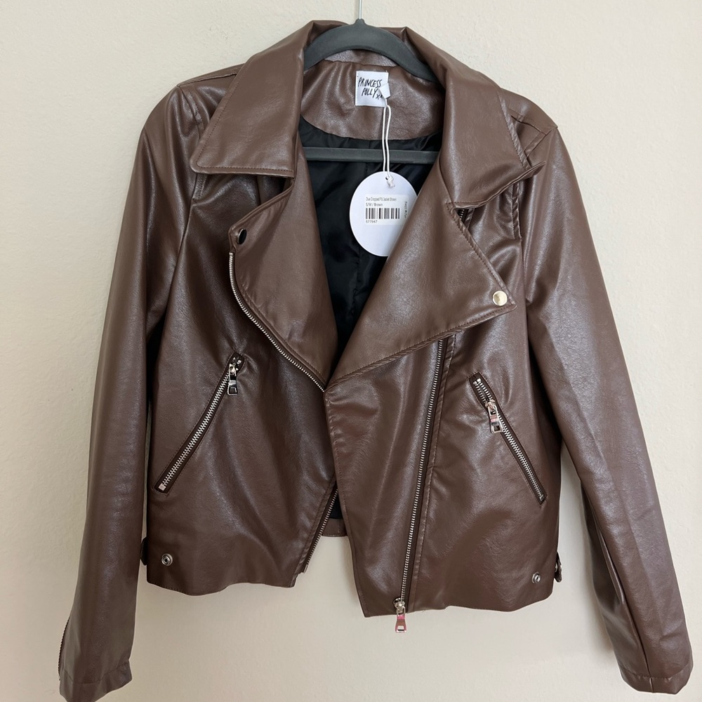 Princess Polly Cropped Brown Leather Jacket